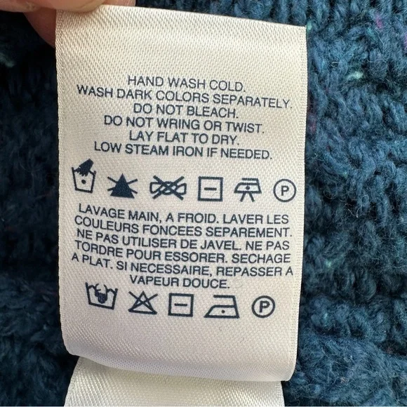 Lands' End Women's Blue Cable Knit Sweater, high-low hem, loose fit - Picture 9 of 9